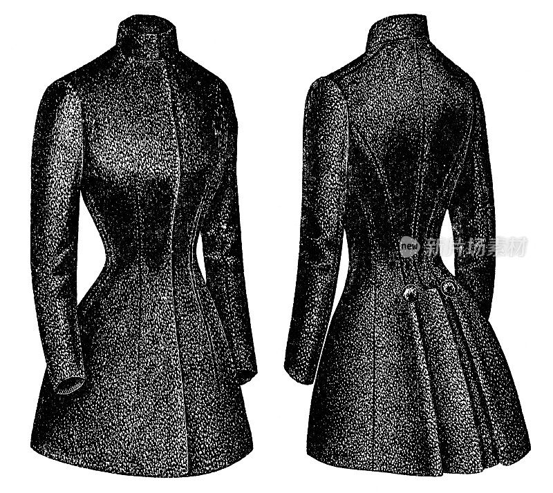19世纪90年代维多利亚时代的时尚，女士大衣(正面和背面)- 19世纪
